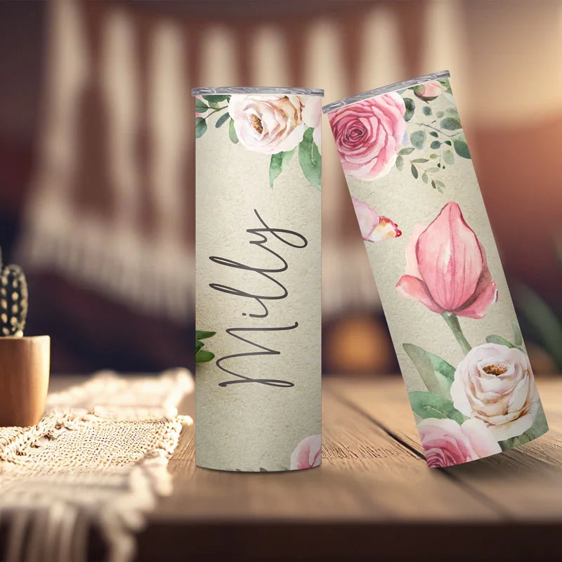 Pink Roses Name Tumbler