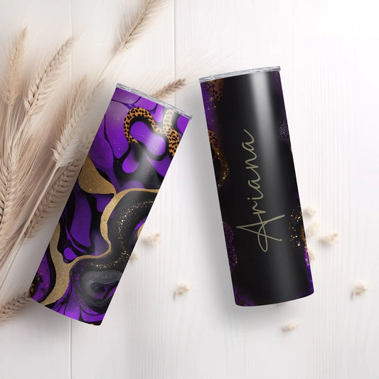 Luxurious Purple Gold Leopard Tumbler: Personalised Chic