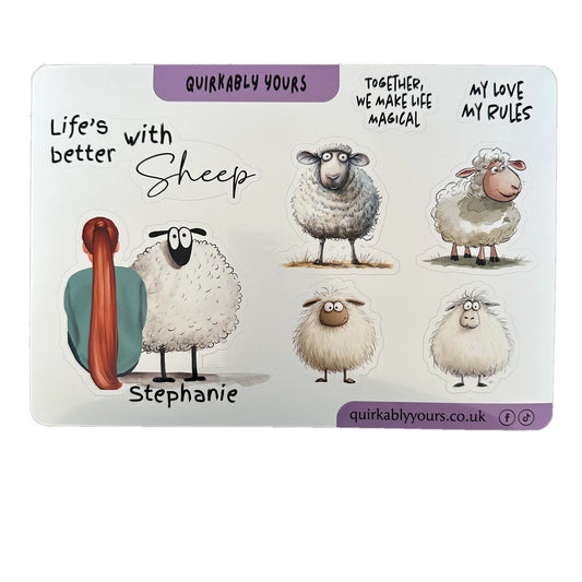Sheep Custom Sticker Sheet.  Personalise with name cute animal stickers