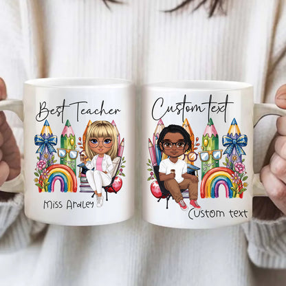 Personalised Best Teacher Character Mug – Custom Cartoon Gift Set