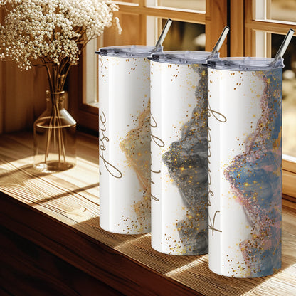 Personalised Geode Marble Glitter Effect Insulated Cup and Gift Set For Her - Bridesmaids Gift