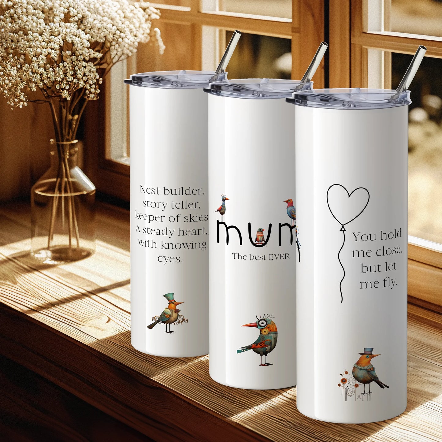 Personalised Mum Dad Insulated Cup Quirky Birds & Loving Verse - 
Gift For Mum Ideas