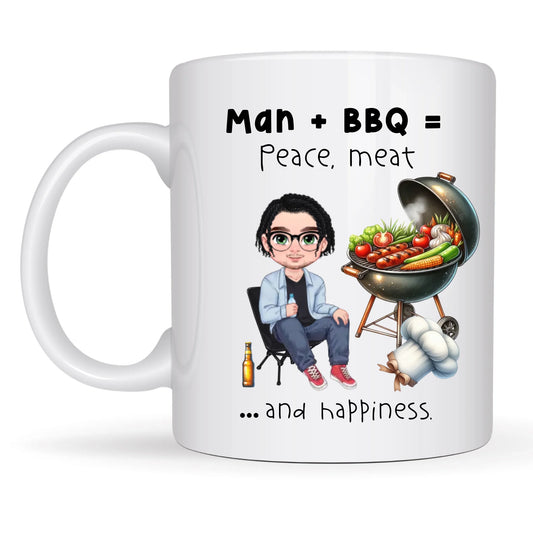 Personalised BBQ Mug For Men – Peace, Meat & Happiness