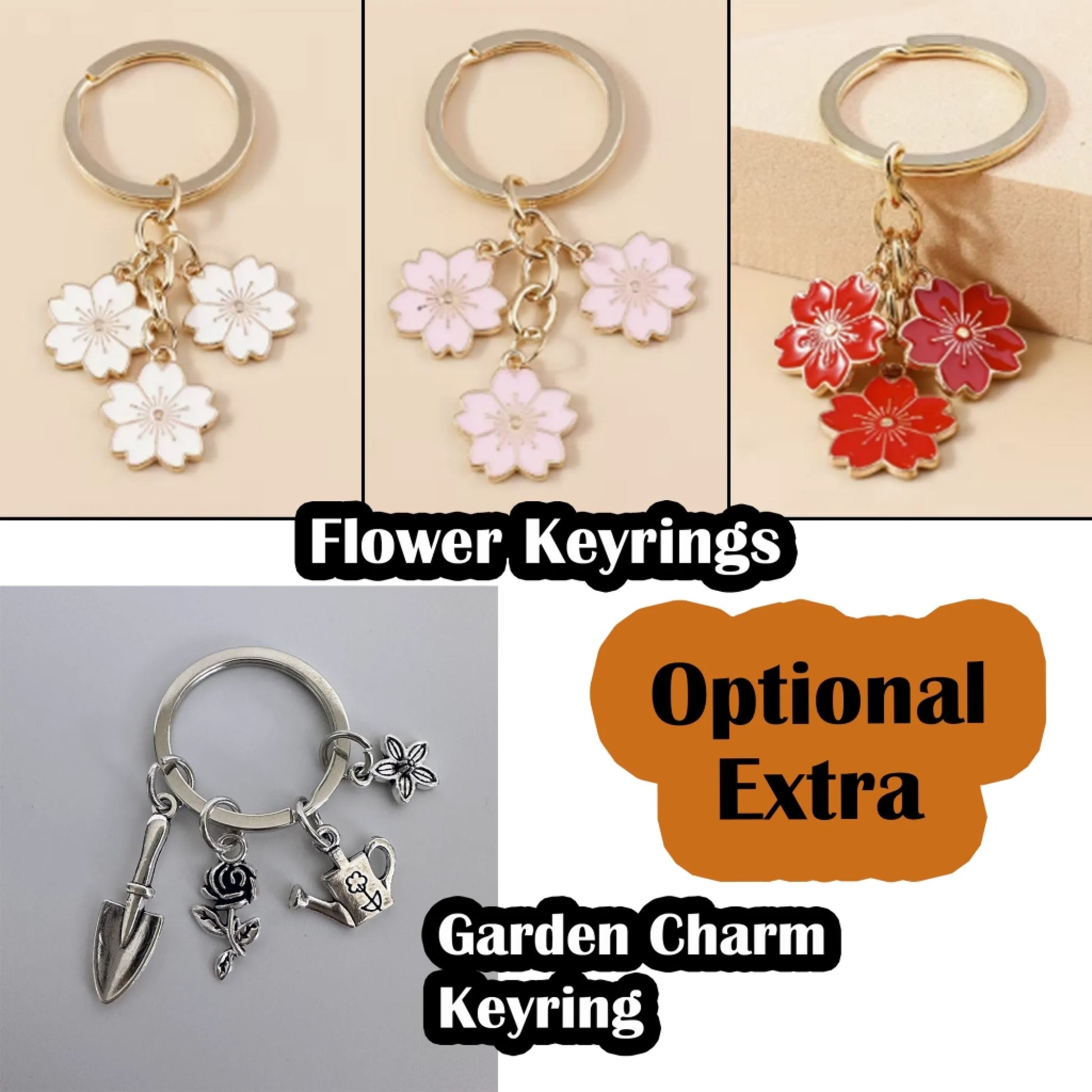 Optional add-on keyrings, blossom flowers, for create your own gift sets