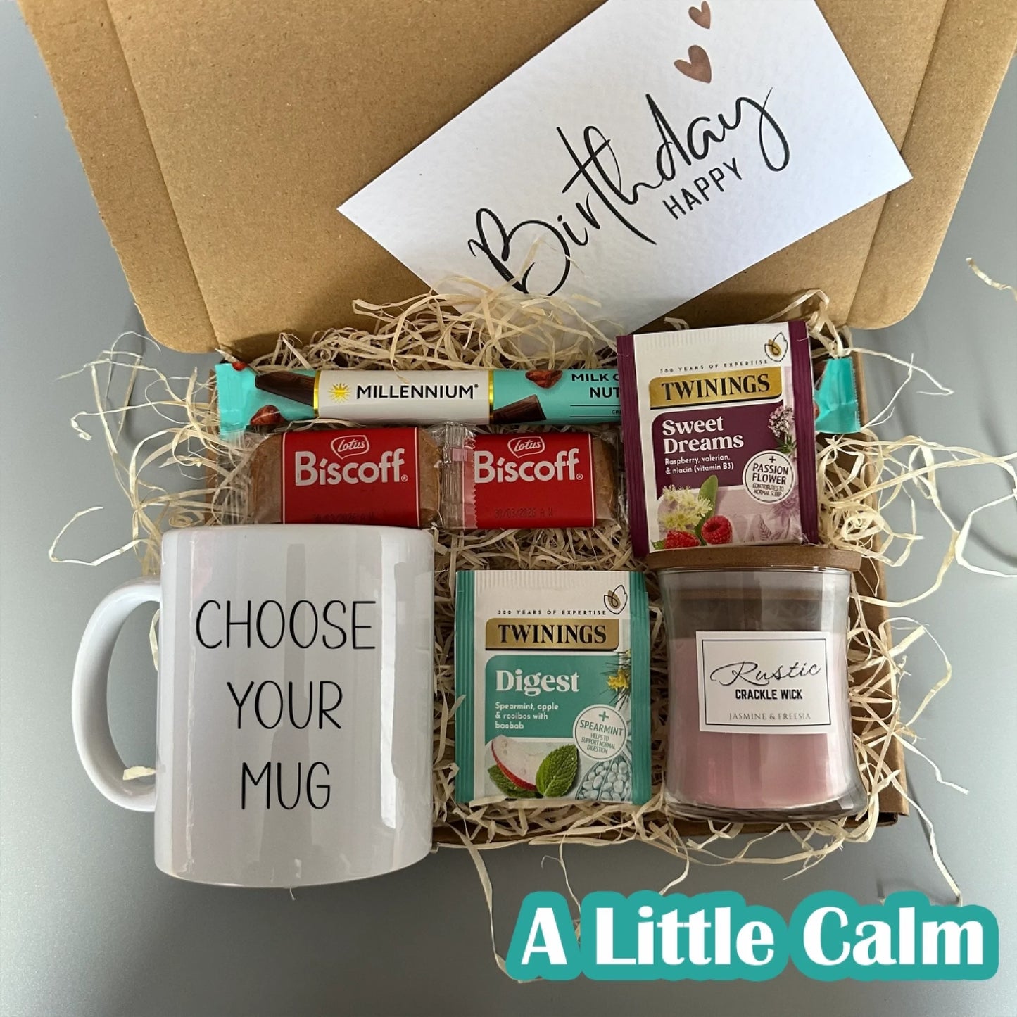A Little Calm Create your own gift set with personalised mug, candle tea and treats