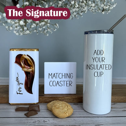 The signature an insulated cup matching coaster and treats for the create your own gifts sets for men and women