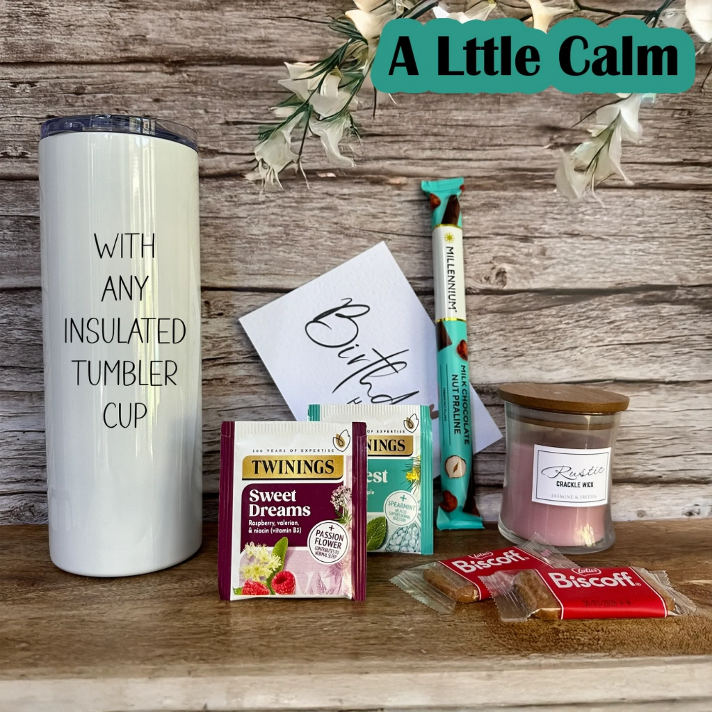 create your own GIFTSET WITH a personalised INSULATED CUP CANDLE AND TREATS