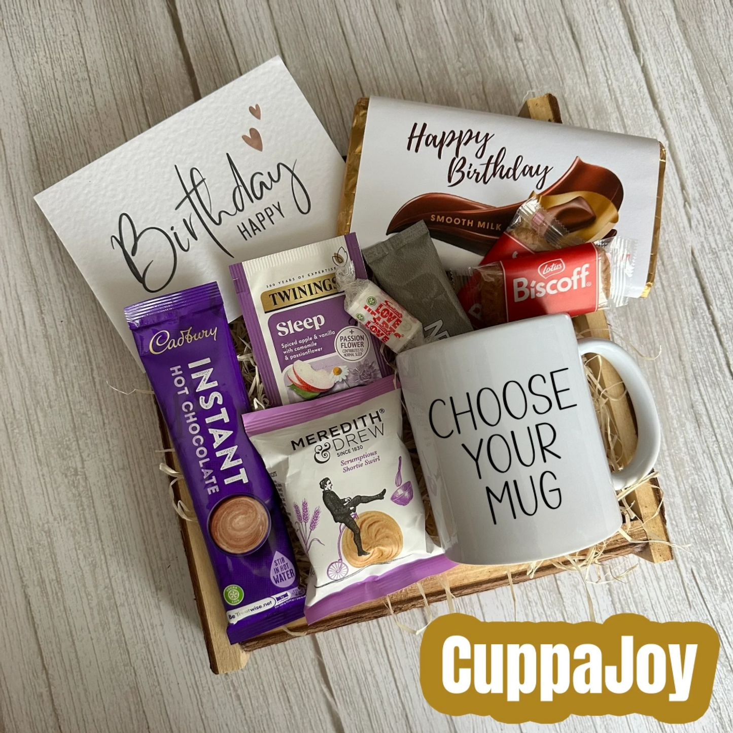 Add-on for giftset - Cuppajoy with a personalised mug, treats and drinks