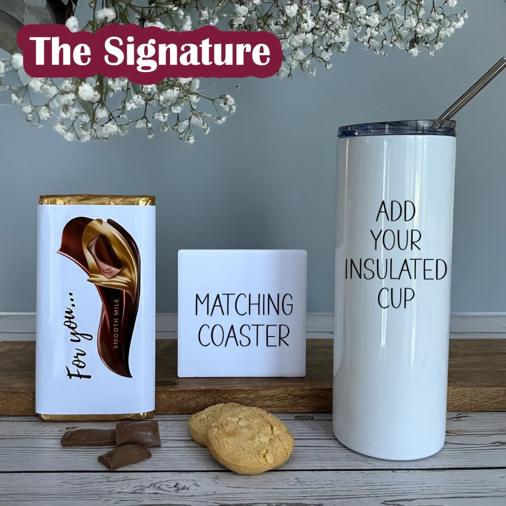 The signature an insulated cup matching coaster and treats for the create your own gifts sets for men and women