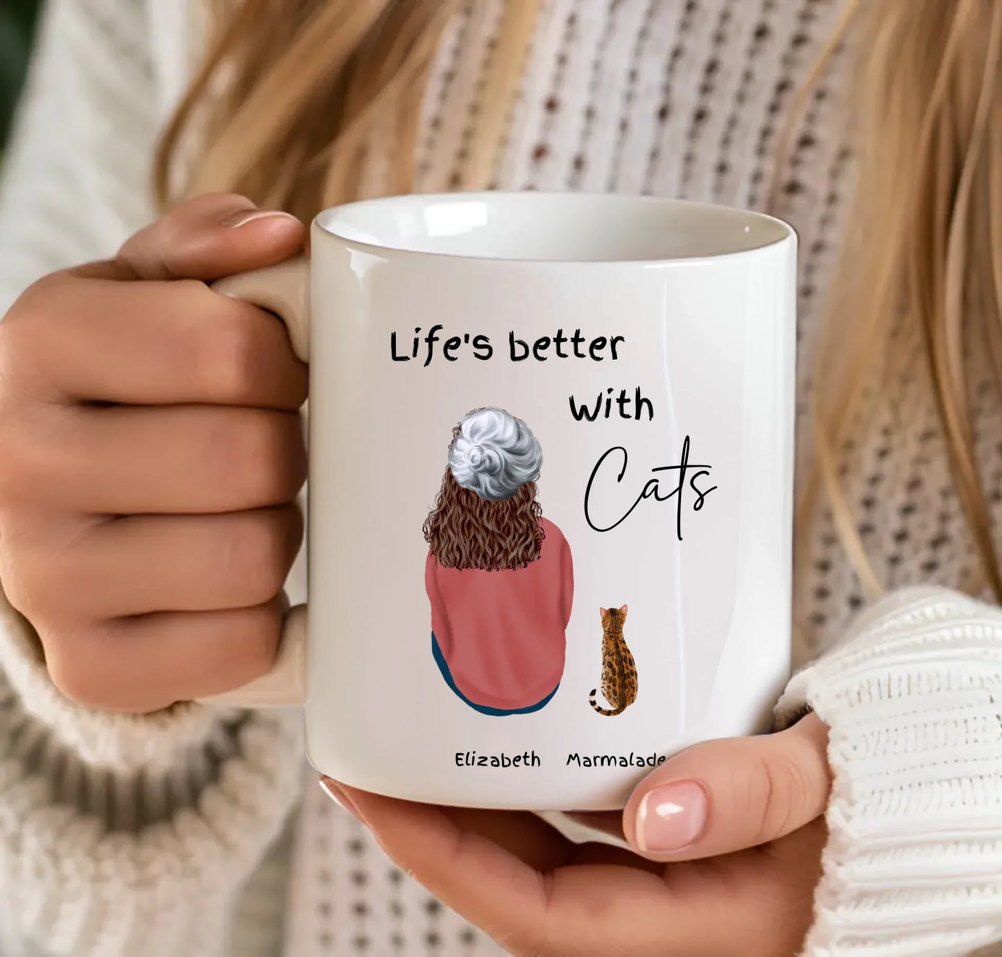 Personalised Cat Lover Mug – Custom Lady or Man with Cats Gift