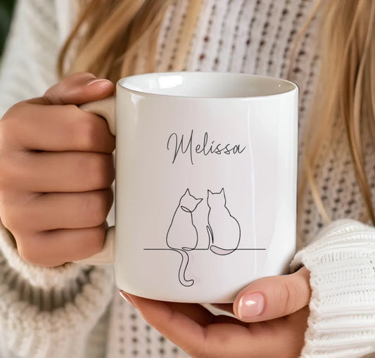 Minimalist Cat Mug with Name