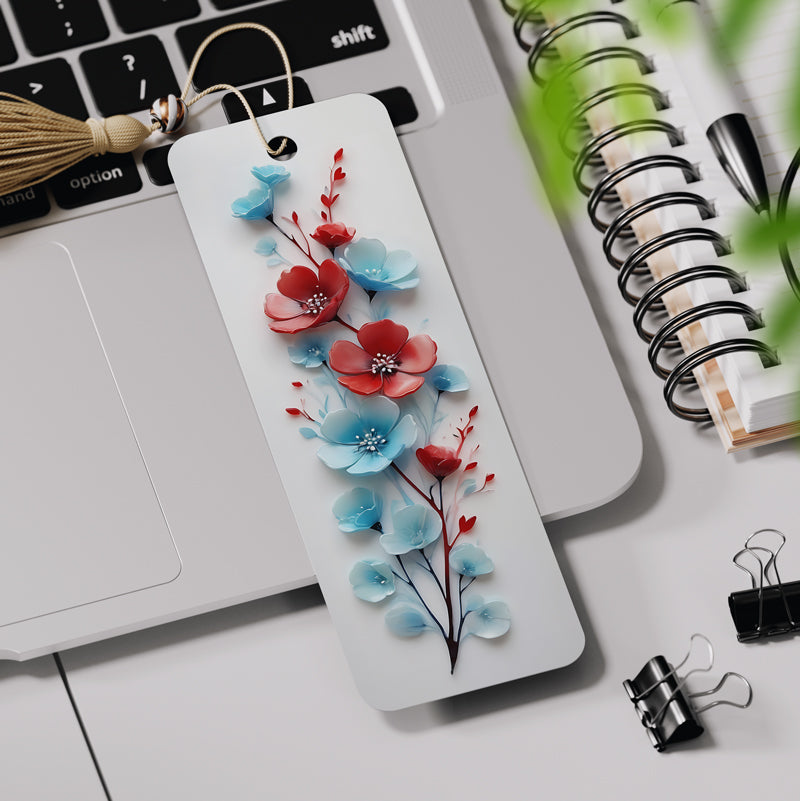 Stunning 3D effect floral bookmark, featuring a vibrant design on one side, made from aluminum.