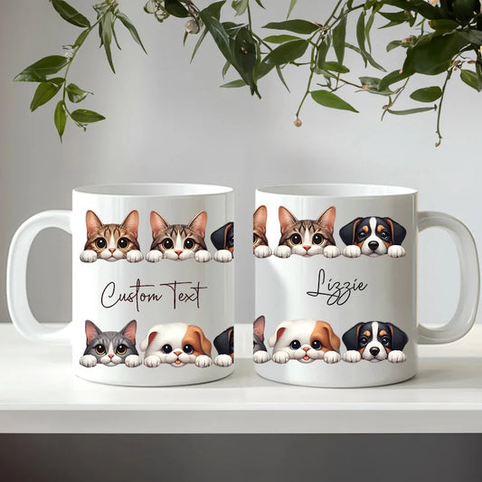 Custom peeking cats and dogs mug