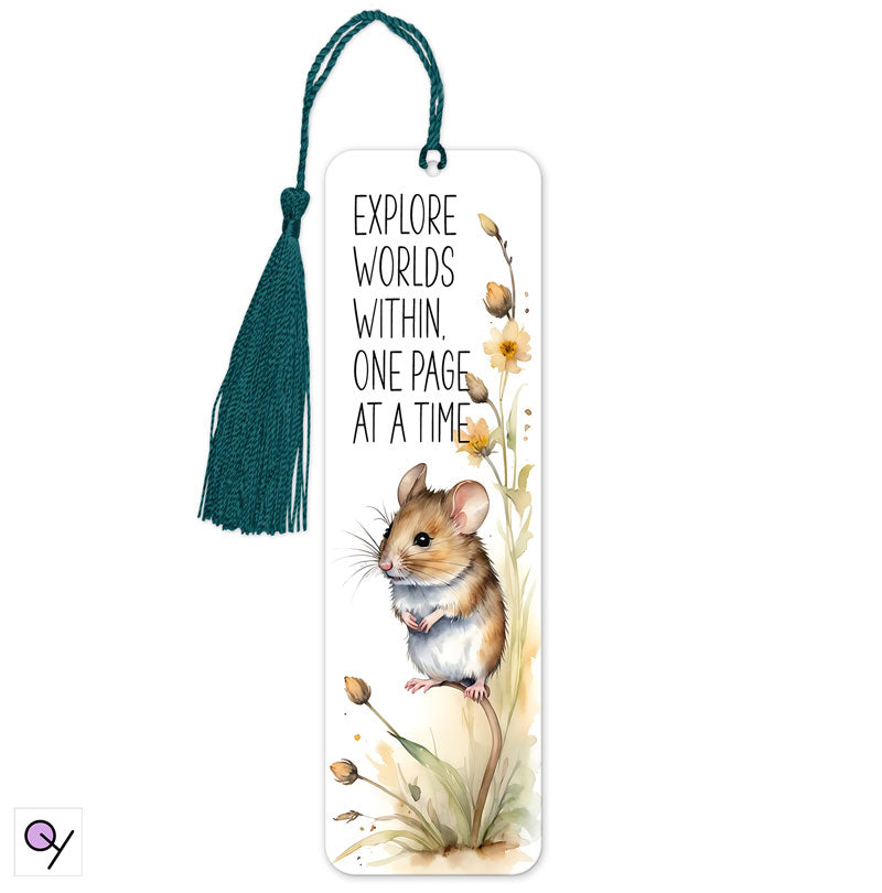 Inspiring Quote "Explore Worlds within, One Page at a Time" Bookmark