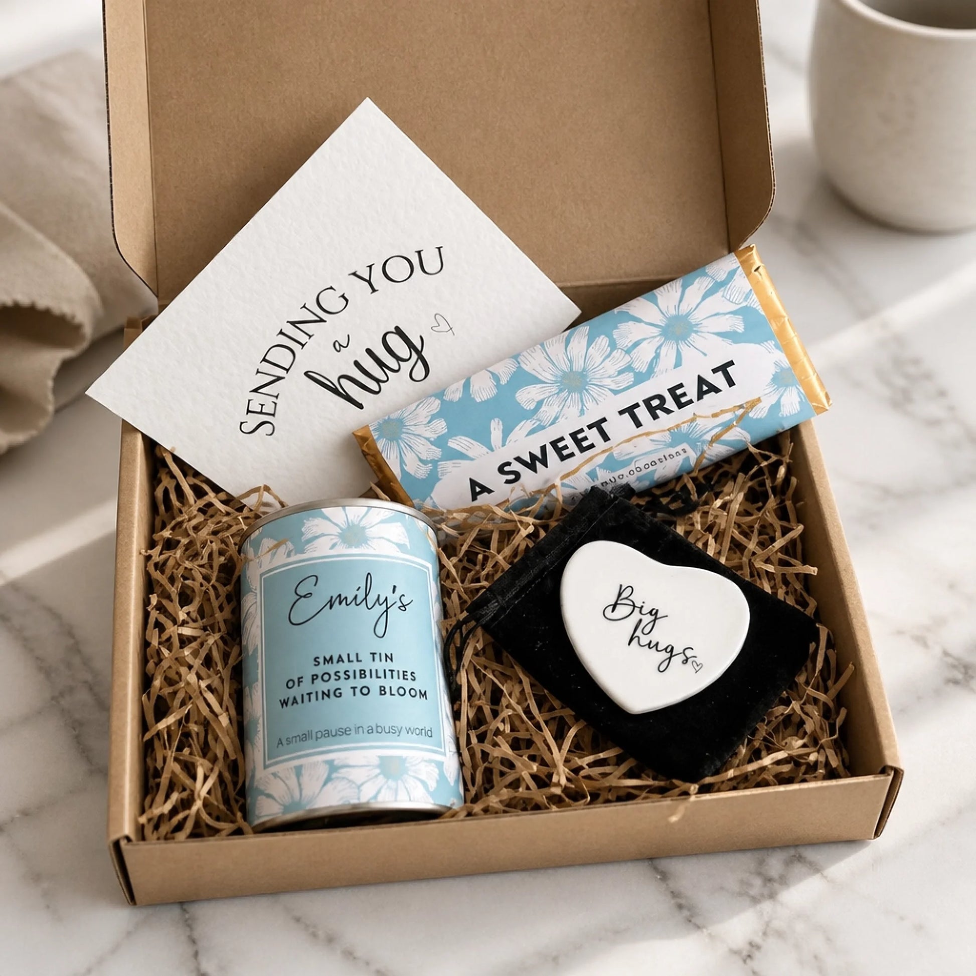 grow your own Flowerd tin, chocolate and ceramic heart gift box