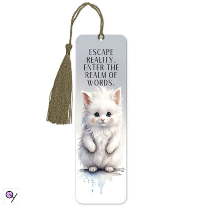 Whimsical White Cat "Escape Reality" Bookmark