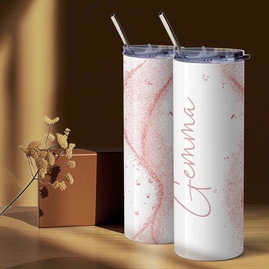 Two tumblers with a glitter effect design.  Add a name Hot and Cold Tumbler cup
