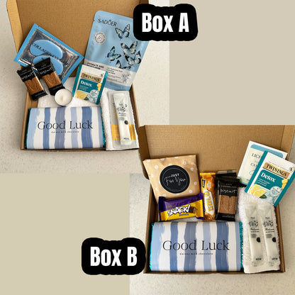 Exam good luck care package with thoughtful pamper items