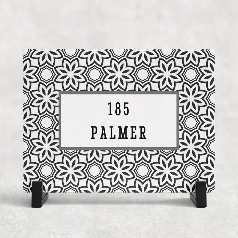 Personalised black and white ceramic tile