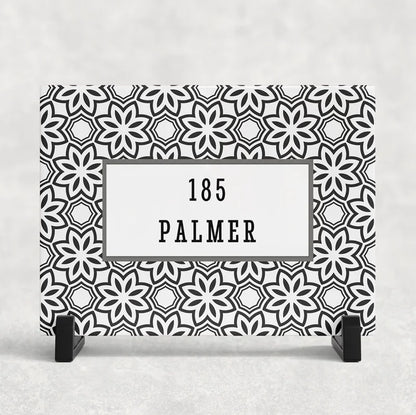 Personalised black and white ceramic tile