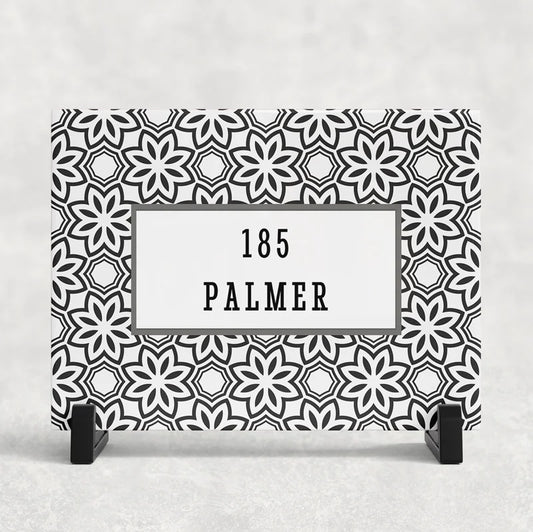 Personalised black and white ceramic tile