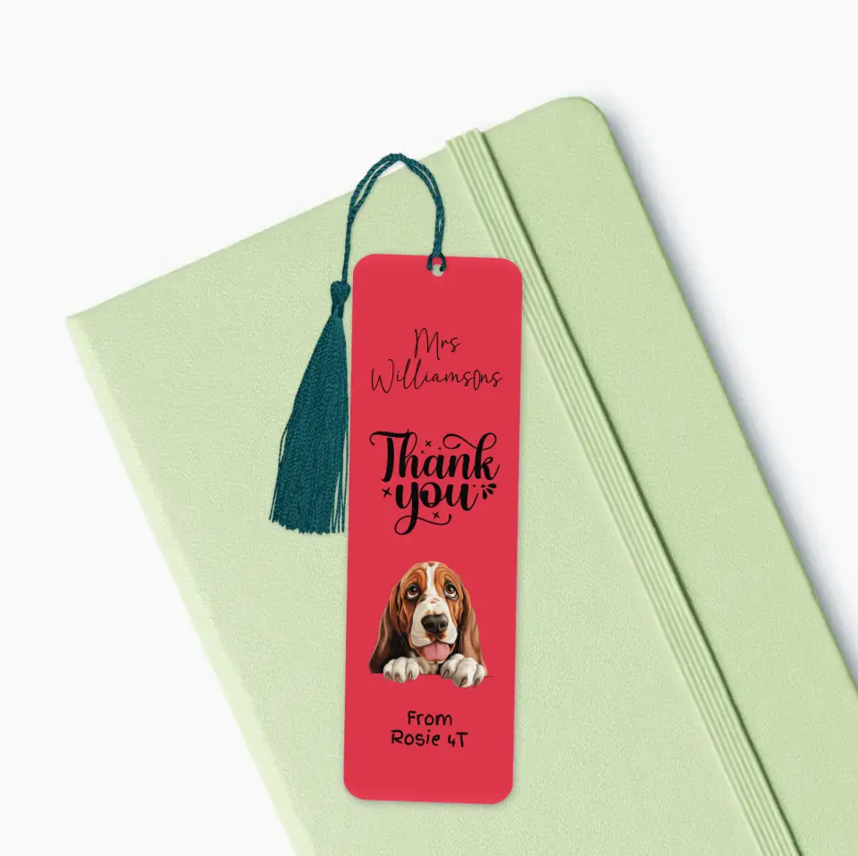 Personalised dog bookmark with thank you message, ideal gift for pet lovers