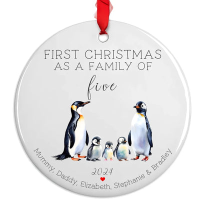 Personalised family of 6 Christmas bauble with red ribbon