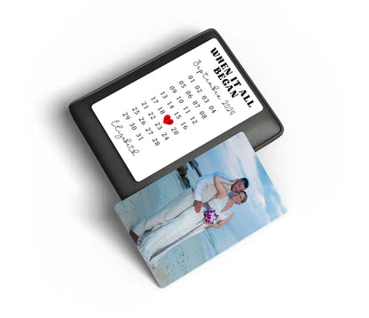 Personalised love story wallet card when it all began