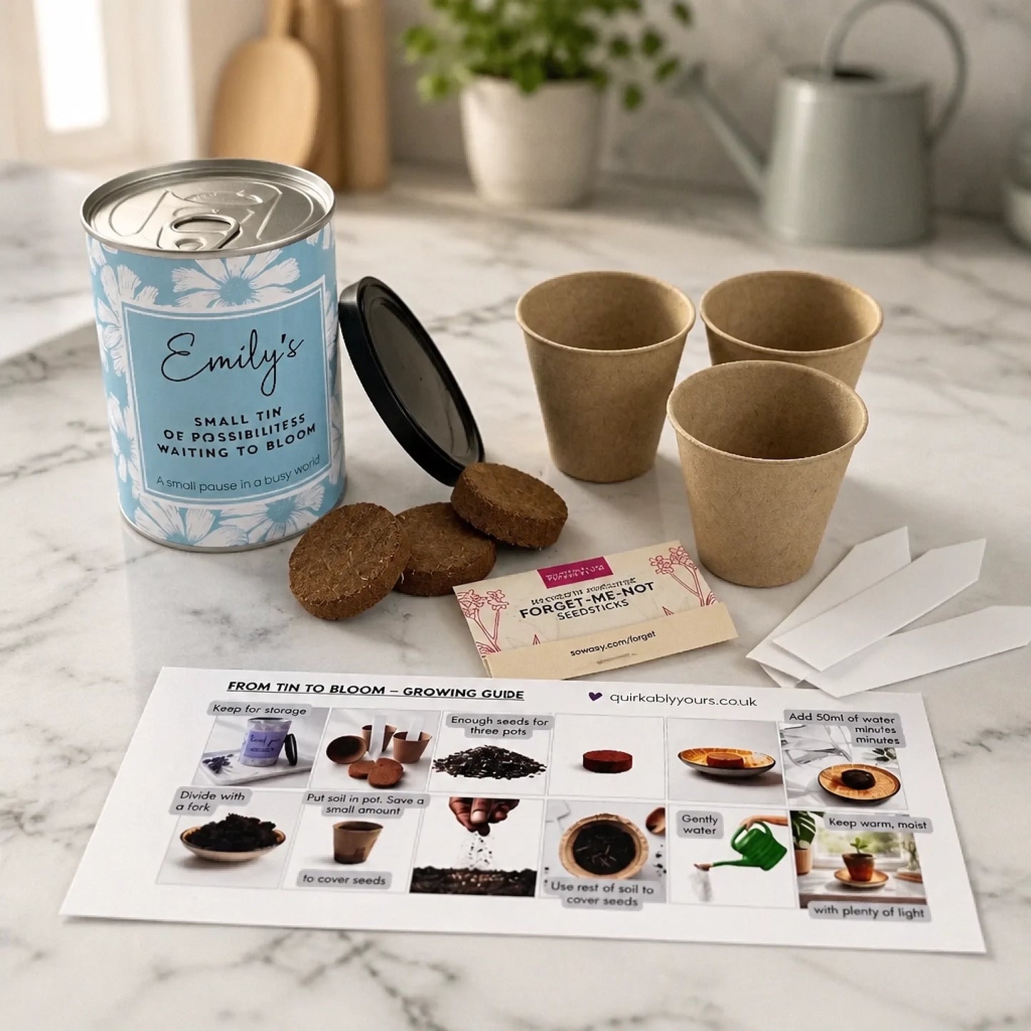 grow your own flower gift-kit with personalised name