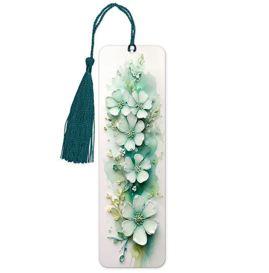 Light green and white 3D flower bookmark, beautifully printed on one side, with a modern and elegant feel. Perfect gift for book lovers.