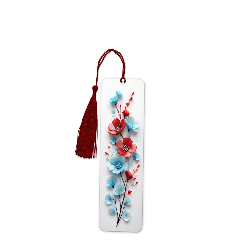 Beautiful 3D flower bookmark with red and blue flowers, set against a white background. A perfect gift