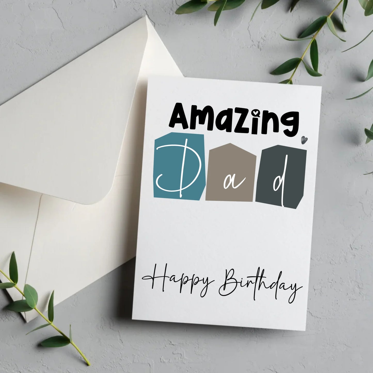 Amazing DAD greeting card with bold block letters and name