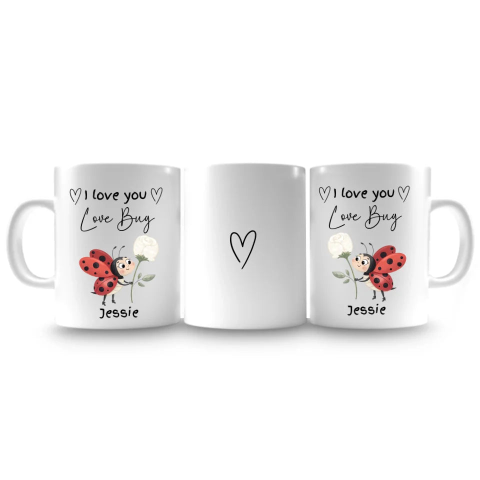 Quirky romantic mug with ladybird