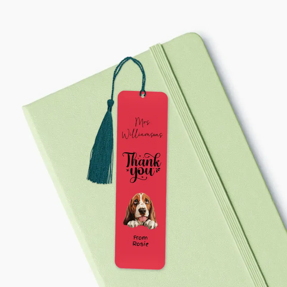 Thank you gift bookmark with customizable dog, background, and message