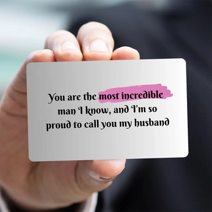 Silver with black and pink The man I love message card for wallet