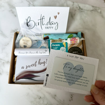 To My Daughter letterbox gift with aluminium card and treats