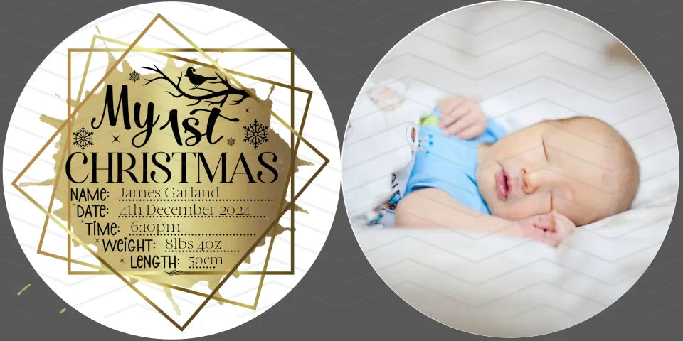 Unique baby’s first Christmas keepsake back and front