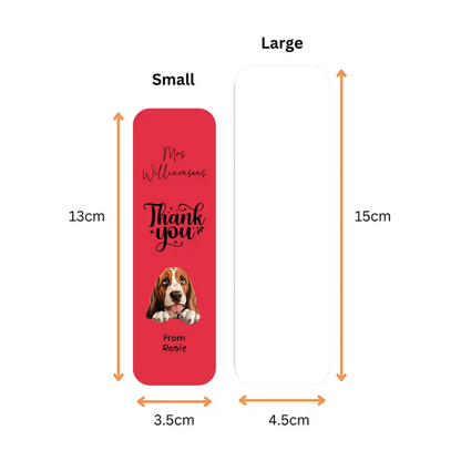 Unique thank you dog bookmark with custom background and heartfelt text