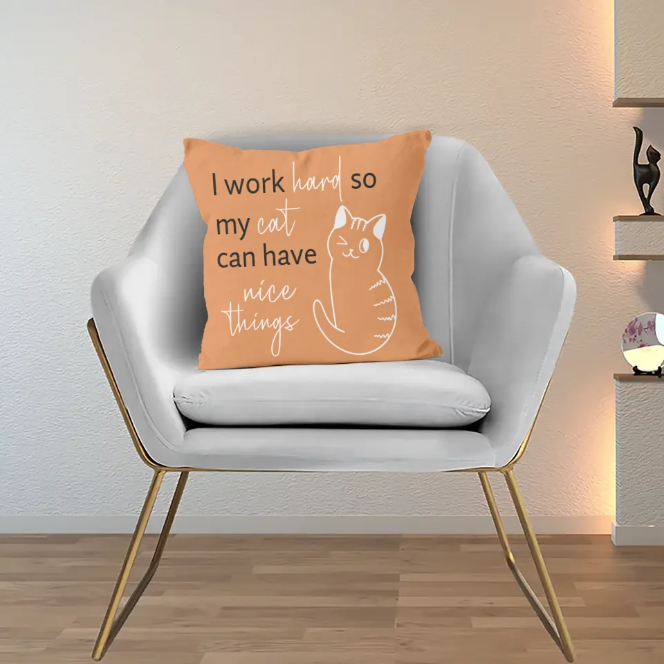 White cat custom cushion