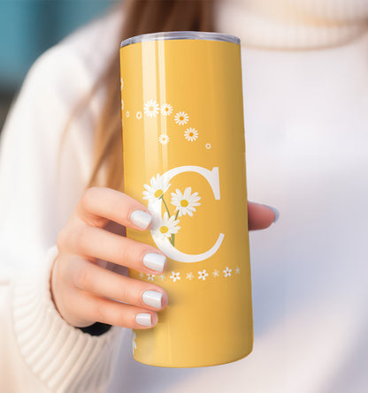 Yellow and White Daisy "with Initial" Tumbler