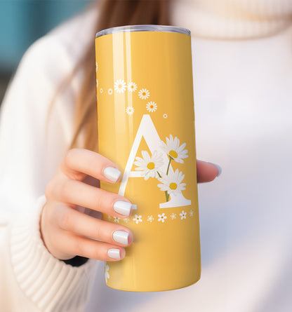 Yellow and White Daisy "with Initial" Tumbler