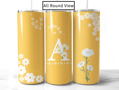 Yellow and White Daisy "with Initial" Tumbler