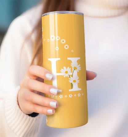 Yellow and White Daisy "with Initial" Tumbler