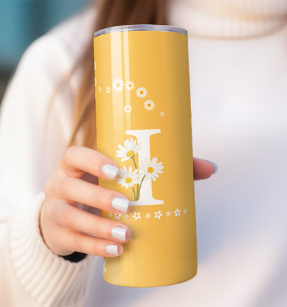 Yellow and White Daisy "with Initial" Tumbler
