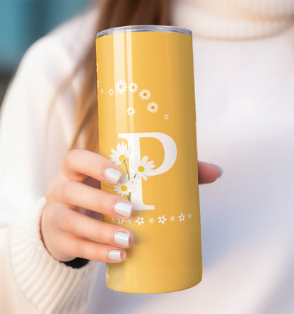 Yellow and White Daisy "with Initial" Tumbler