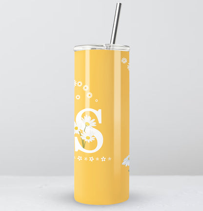 Yellow and White Daisy "with Initial" Tumbler