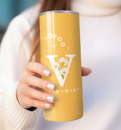 Yellow and White Daisy "with Initial" Tumbler