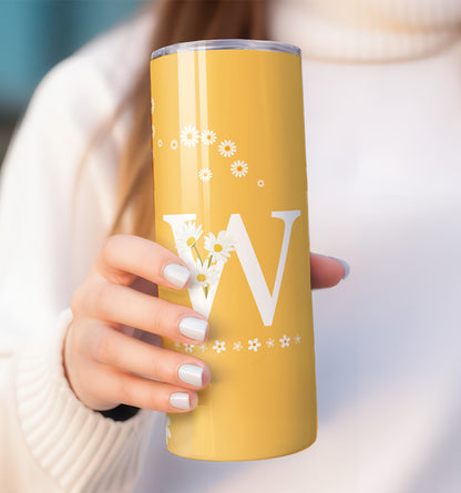 Yellow and White Daisy "with Initial" Tumbler