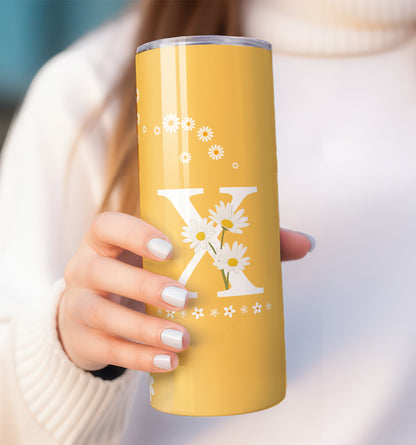 Yellow and White Daisy "with Initial" Tumbler