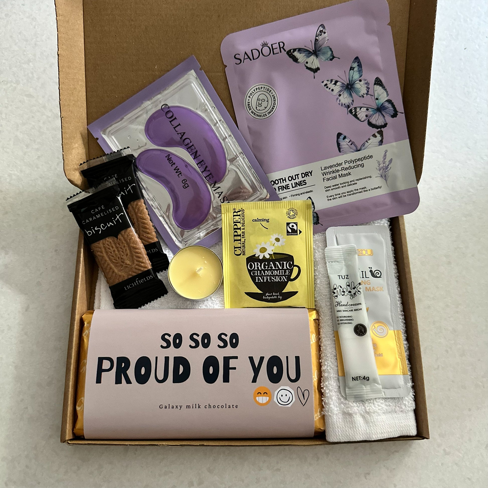 Congratulations gift box UK with sweet treats and thoughtful message